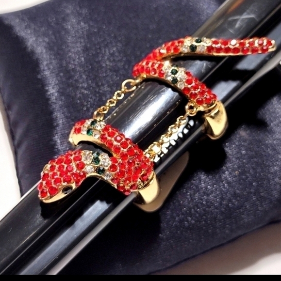 Jewelry - Red Crystal Snake Gold Tone Stretch Ring NWT